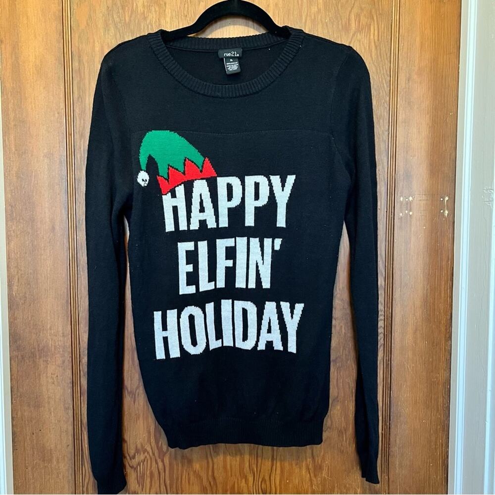 Happy‎ Elfin Holiday Christmas Sweater Rue 21 XL EUC Ugly